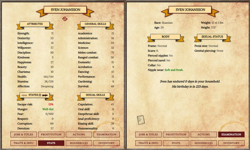 Sven's starting stats