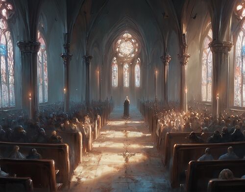 The cathedral interior during a service