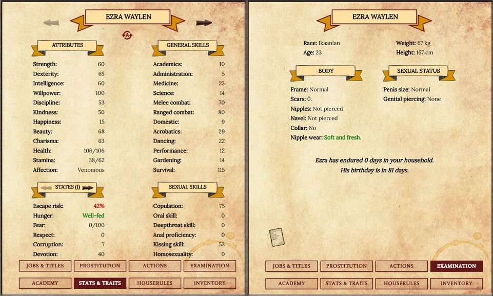 Ezra's stats after a year in the MC's household