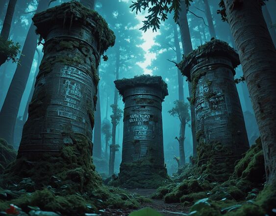 The three Uwlak tribal pillars, engraved in strange heiroglyphs