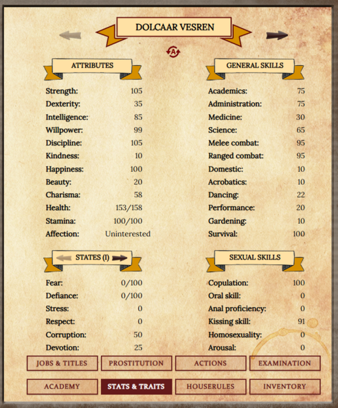 Dolcaar's starting stats